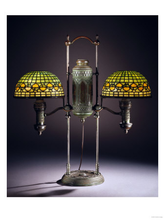 A 'Vine Border' Leaded Glass And Bronze Double Student Desk Lamp by Maurice Bouval Pricing Limited Edition Print image