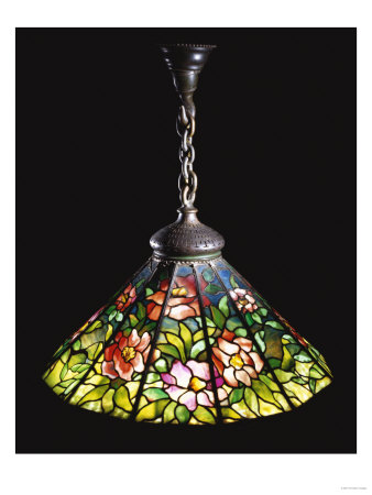 A 'Peony' Leaded Glass And Bronze Chandelier by Maurice Bouval Pricing Limited Edition Print image