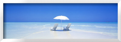 Beach, Ocean, Water, Parasol And Chairs, Maldives by Panoramic Images Pricing Limited Edition Print image