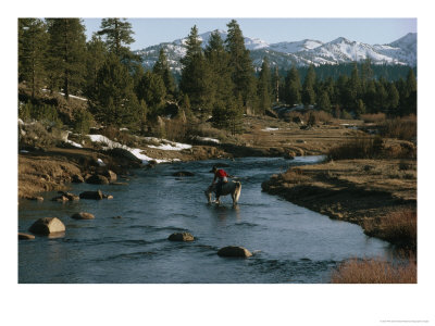 Horse And Rider Ford The Carson River, California by Phil Schermeister Pricing Limited Edition Print image
