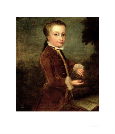 Portrait Of Wolfgang Amadeus Mozart (1756-91) Aged Eight, Holding A Bird's Nest, 1764-65 by Johann Zoffany Pricing Limited Edition Print image