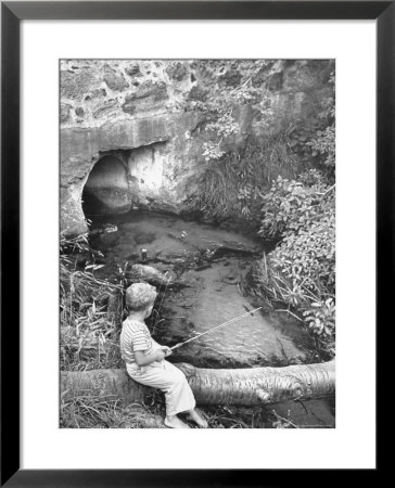 Little Boy Sitting On A Felled Tree, Fishing by Cornell Capa Pricing Limited Edition Print image
