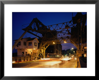 Mystic River Bascule Bridge, Lit Up At Night, Mystic, Connecticut, Usa by Jon Davison Pricing Limited Edition Print image