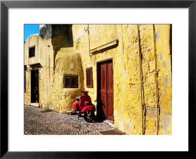 Old Town Building Facade And Motor Scooter, Rhodes, Southern Aegean, Greece by Christopher Groenhout Pricing Limited Edition Print image