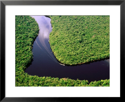 Boat Rounding A Bend On Carrao River, Canaima National Park, Bolivar, Venezuela by Krzysztof Dydynski Pricing Limited Edition Print image