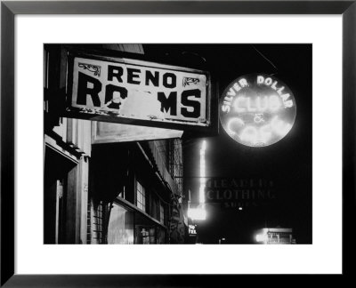 Signs For Reno Rooms, Silver Dollar Club, And Cafe At Night, For Workers Of Grand Coulee Dam by Margaret Bourke-White Pricing Limited Edition Print image