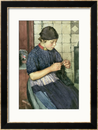 Girl Knitting by Walter Langley Pricing Limited Edition Print image