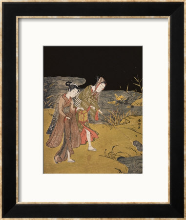 A Young Couple Catching Fireflies At Night On The Banks Of A River by Suzuki Harunobu Pricing Limited Edition Print image
