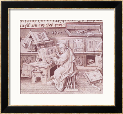 The Copyist Jean Mielot (Fl.1448-68) Working In His Scriptorium, Flemish by Jean I Le Tavernier Pricing Limited Edition Print image