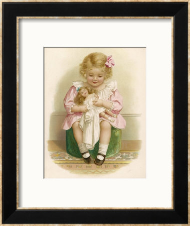 Little Girl In A Pink Dress With A Pink Ribbon In Her Hair Dresses Her Doll by Ida Waugh Pricing Limited Edition Print image