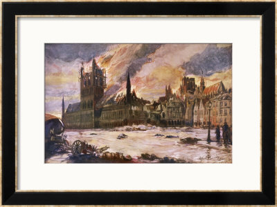 The Burning Of The Cloth Hall In Ypres Belgium by Alfred Bastien Pricing Limited Edition Print image