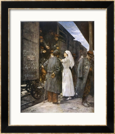 Wounded French Soldiers On An Ambulance Train Are Tended By A Nurse During A Stop At A Station by Henri Gervex Pricing Limited Edition Print image