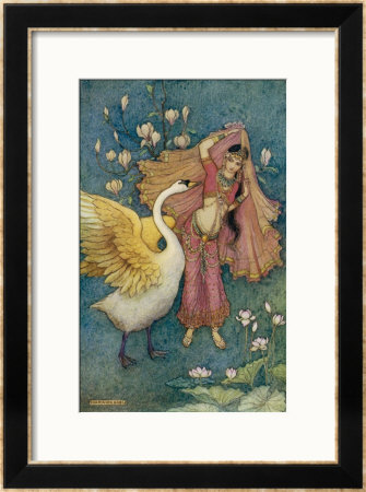Swan Grateful For Being Spared By Prince Nala Tells Damayanti How Handsome He Is by Warwick Goble Pricing Limited Edition Print image