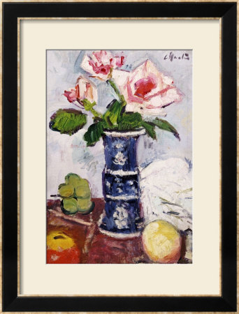 Pink Roses In A Chinese Blue And White Gu-Shaped Vase by George Leslie Hunter Pricing Limited Edition Print image
