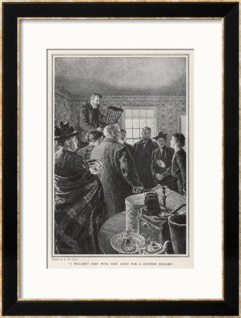 Selling The Furniture Of A Private Household The Auctioneer Holds Up A Chair by S.M. Chase Pricing Limited Edition Print image
