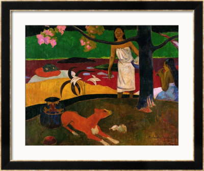 Tahitian Idyll, Two Women In Idyllic Scenery With Orange Dog, 1892 by Paul Gauguin Pricing Limited Edition Print image