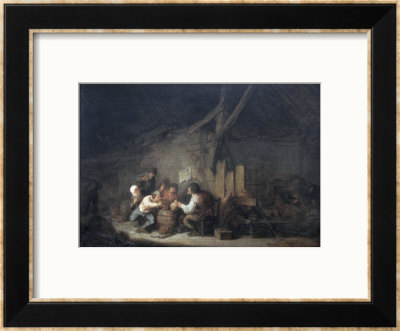 Peasants Drinking And Smoking In An Interior by Adrien Van Ostade Pricing Limited Edition Print image