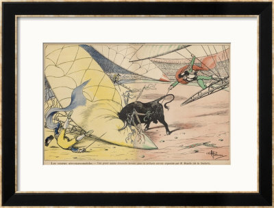 The Use Of Flying Machines Could Introduce A New Excitement To The Bullfight Arena by Albert Guillaume Pricing Limited Edition Print image