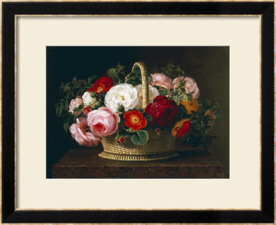 Roses In A Basket On A Ledge, 1838 by Johan Laurentz Jensen Pricing Limited Edition Print image