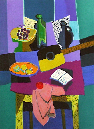 Nature Morte Guitare Et Bouteille by Marcel Mouly Pricing Limited Edition Print image