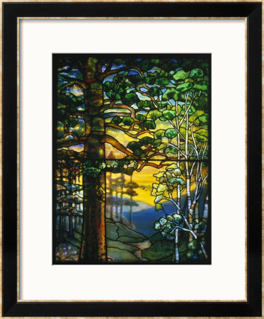 Landscape Window By Tiffany Studios Depicting A Meandering Stream Shaded By Towering Fir Trees by Adler & Sullivan Pricing Limited Edition Print image