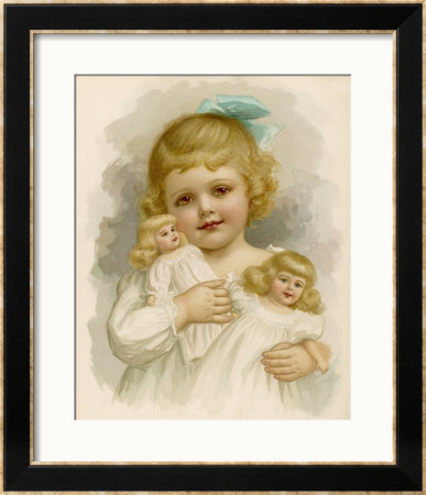 Little Girl With A Blue Ribbon In Her Hair Clutching Her Dolls by Ida Waugh Pricing Limited Edition Print image