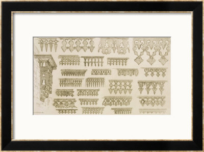 Islamic Designs For Cornice, Balcony And Mashrabiyah Decoration, From Art And Industry by Jean Francois Albanis De Beaumont Pricing Limited Edition Print image