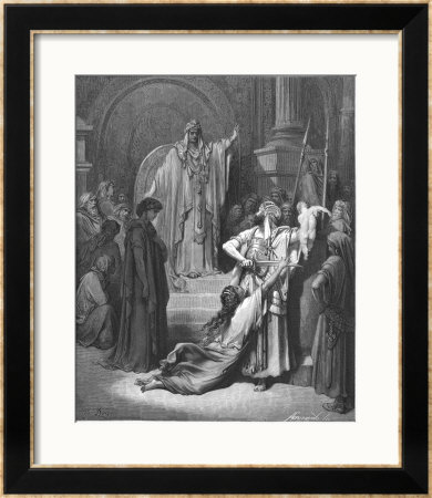 King Solomon Has To Decide Which Of Two Women Claiming A Baby Is The Rightful Mother by Gustave Dore Pricing Limited Edition Print image