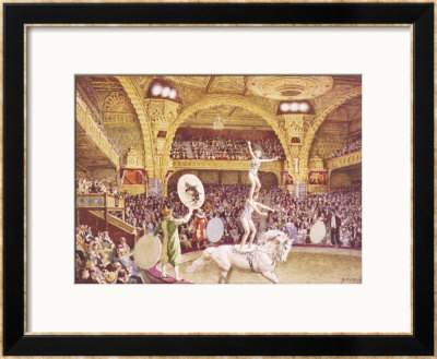 Two Girls Perform Tricks While Riding A White Horse by Fortunio Matania Pricing Limited Edition Print image