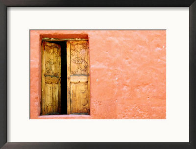 Carved Door And Painted Facade At Monastery Of Santa Catalina, Arequipa, Peru by Jeffrey Becom Pricing Limited Edition Print image