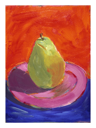 Green Pear On Pink Plate by J.M. Gilmore Pricing Limited Edition Print image