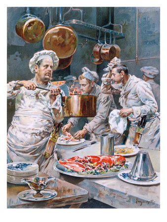 In The Kitchen, Preparations For Christmas Eve Dinner In A Paris Restaurant, From L'illustration by G. Marchetti Pricing Limited Edition Print image