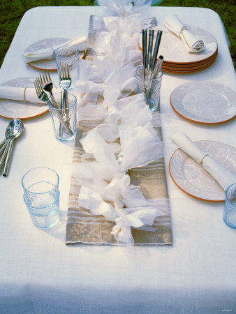 Table For Elegant Garden Party Decorated With White Bows by Jörn Rynio Pricing Limited Edition Print image