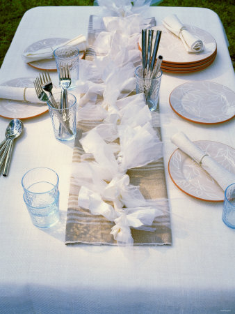 Table For Elegant Garden Party Decorated With White Bows by Jorn Rynio Pricing Limited Edition Print image
