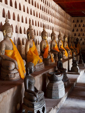 Buddha Statues Inside Wat Sisaket, Vientiane, Laos, Indochina, Southeast Asia, Asia by Kimberley Coole Pricing Limited Edition Print image