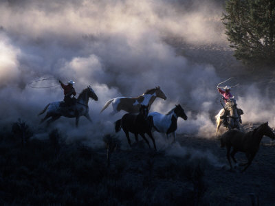 Cowboys On Horse Drive, Rock Springs Ranch, Or by David Carriere Pricing Limited Edition Print image