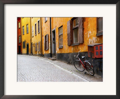 Street Scene In Gamla Stan Section With Bicycle And Mailbox, Stockholm, Sweden by Nancy & Steve Ross Pricing Limited Edition Print image