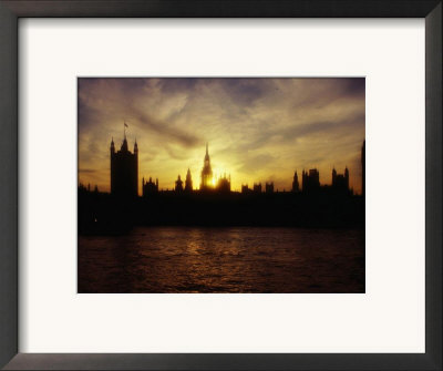 Houses Of Parliament Silhouetted At Sunset, London, United Kingdom by Johnson Dennis Pricing Limited Edition Print image