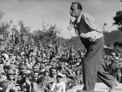 Entertainer Jack Benny Performing Bits From The Jack Benny Show Live For Troops Stationed In Korea by Michael Rougier Pricing Limited Edition Print image