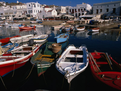 Boats In Harbour, Mykonos Town, Greece by Wayne Walton Pricing Limited Edition Print image