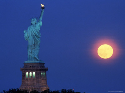 The Statue Of Liberty And The Full Moon by Fogstock Llc Pricing Limited Edition Print image