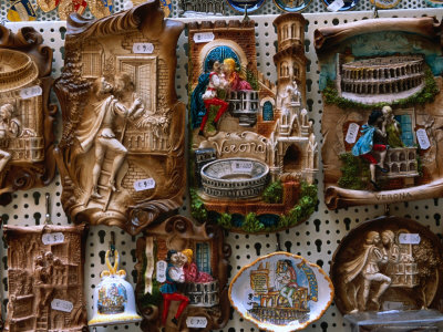 Romeo And Juliet Plaques At Souvenir Stall, Verona, Veneto, Italy by Juliet Coombe Pricing Limited Edition Print image