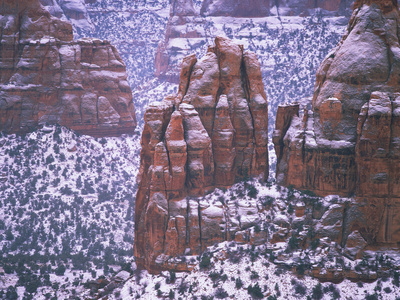 Organpipes Formation In Snow, Colorado National Monument, Colorado, Usa by Robert Kurtzman Pricing Limited Edition Print image