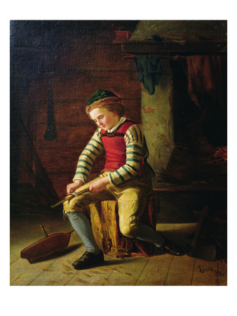 Boy Making A Wooden Boat, 1859 (Oil On Canvas) by Carl Julius Lorck Pricing Limited Edition Print image