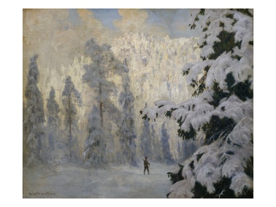 Hunter Skiing (Oil On Canvas) by Nils Hansteen Pricing Limited Edition Print image