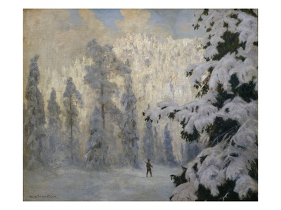 Hunter Skiing (Oil On Canvas) by Nils Hansteen Pricing Limited Edition Print image