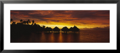 Silhouette Of Stilt Houses On The Beach, Bora Bora, French Polynesia by Panoramic Images Pricing Limited Edition Print image