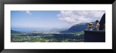 Couple Standing At A Roadside Lookout, Oahu, Hawaii, Usa by Panoramic Images Pricing Limited Edition Print image