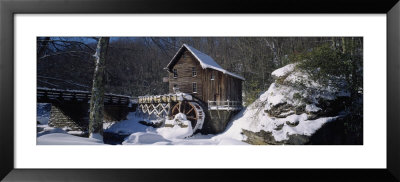 House In A Snow Covered Landscape, Glade Creek, Grist Mill Babcock State Park, West Virginia, Usa by Panoramic Images Pricing Limited Edition Print image