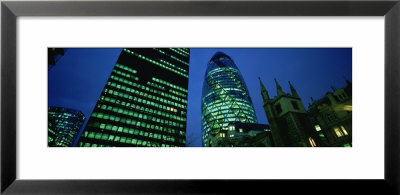 Buildings Lit Up At Night, Sir Norman Foster Building, Swiss Re Tower, London, England by Panoramic Images Pricing Limited Edition Print image